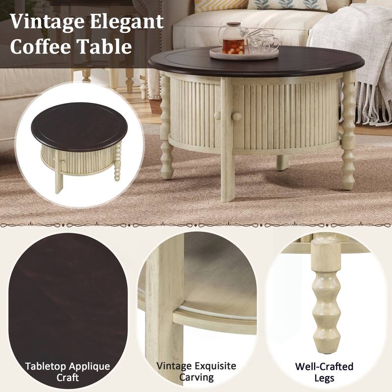 Vintage Round Coffee Table with Practical Storage for Various Rooms