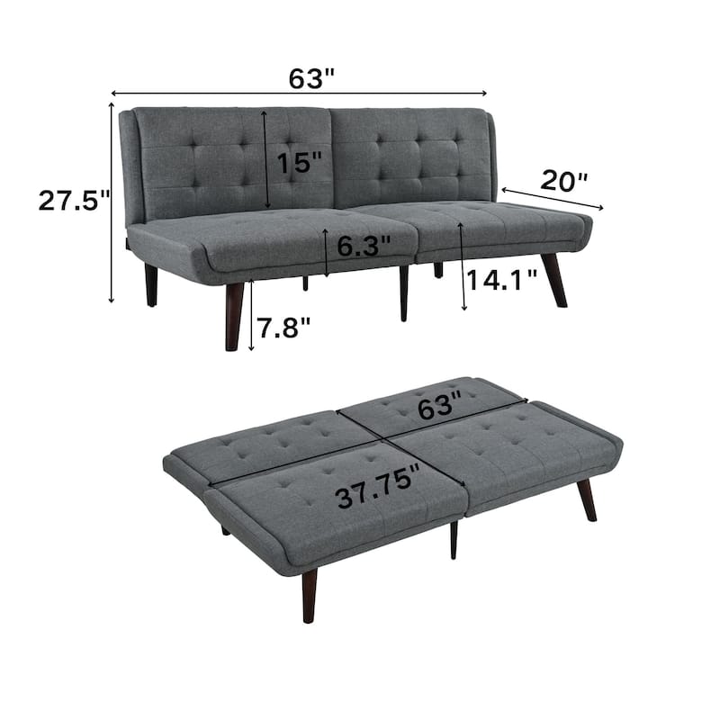 Convertible Futon Sofa Bed 63 Inch, Sleeper Couch with 5-Position Adjustable Backrest, Modern Loveseat for Small Spaces