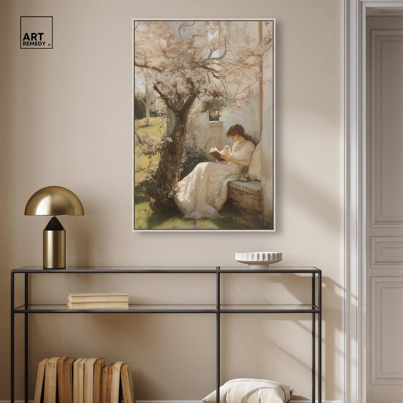 Reading With Her Cat Canvas by Art Remedy
