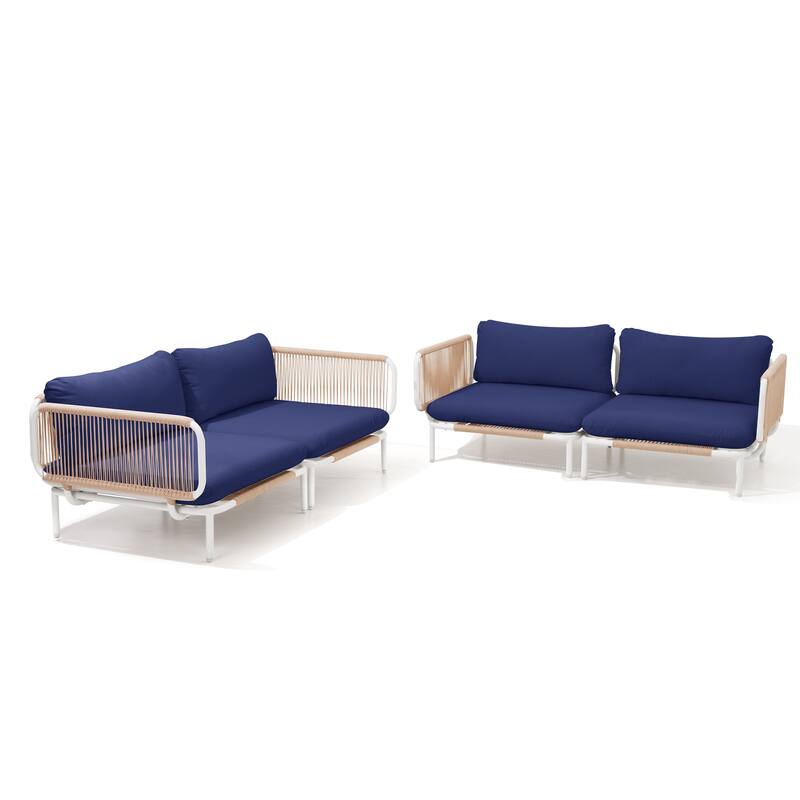 Outdoor Cushioned Sectional Sofa Chat Set Patio Furniture Conversation Set, Free Combination - 4pcs seats & 8 arms - Navy Blue, 4pcs seats & 8 arms