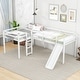 preview thumbnail 1 of 11, L-Shaped Twin Size Loft Bed with Ladder and Slide , Contemporary Design with Widened Ladder White