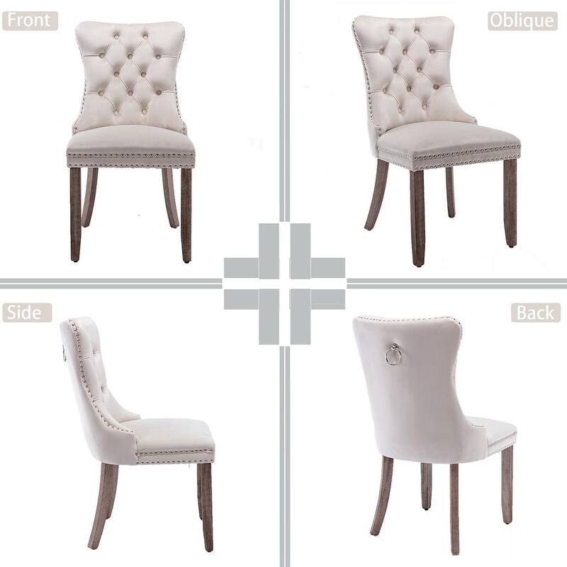 Set of 2 Velvet Dining Chairs,Tufted Solid Wood Armless Chairs Accent Chair with Nailhead Trim and Back Ring Pull
