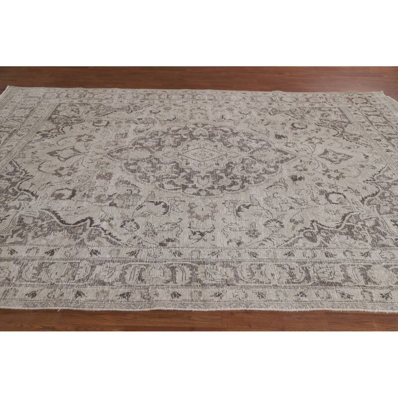 Hand Knotted Oriental 100% Wool Carpet Traditional Floral Beige & Ivories Tabriz Area Rug - 10' 9'' X 7' 8''