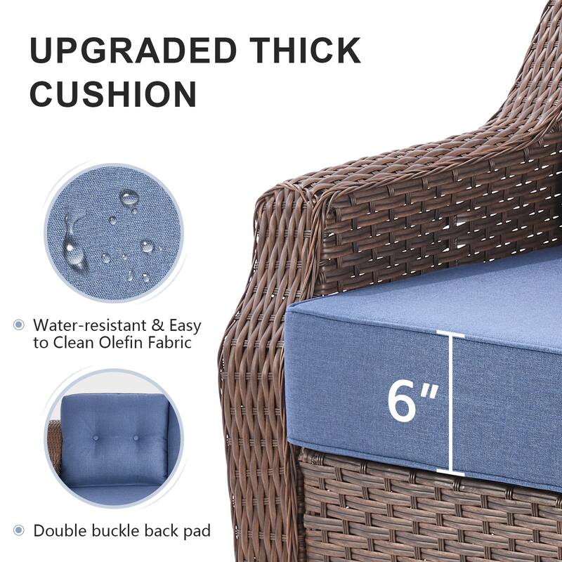 Gymojoy Wicker Patio Furniture Sofa Set, 6-Inch Ultra Thick Cushioned 360°Swivel Glider Chairs & Sofa Set
