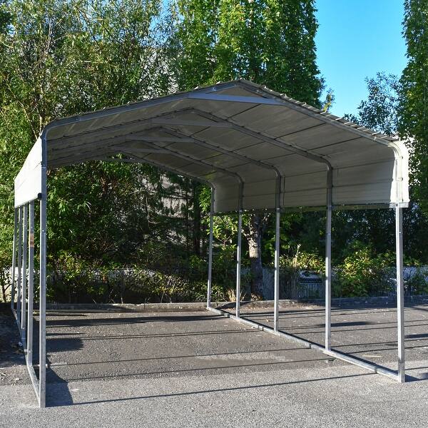 Shop Aleko 12 X 29 Feet Galvanized Steel Carport Cover Canopy Shelter White Overstock 31961990