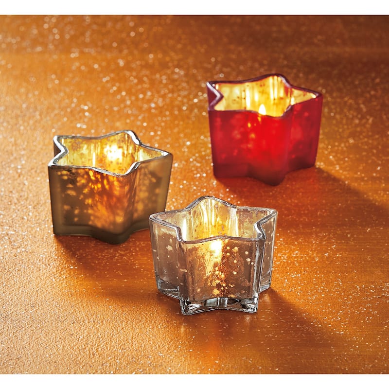 Christmas Holiday Red Star Shaped Glass Tealight Candle Holder,