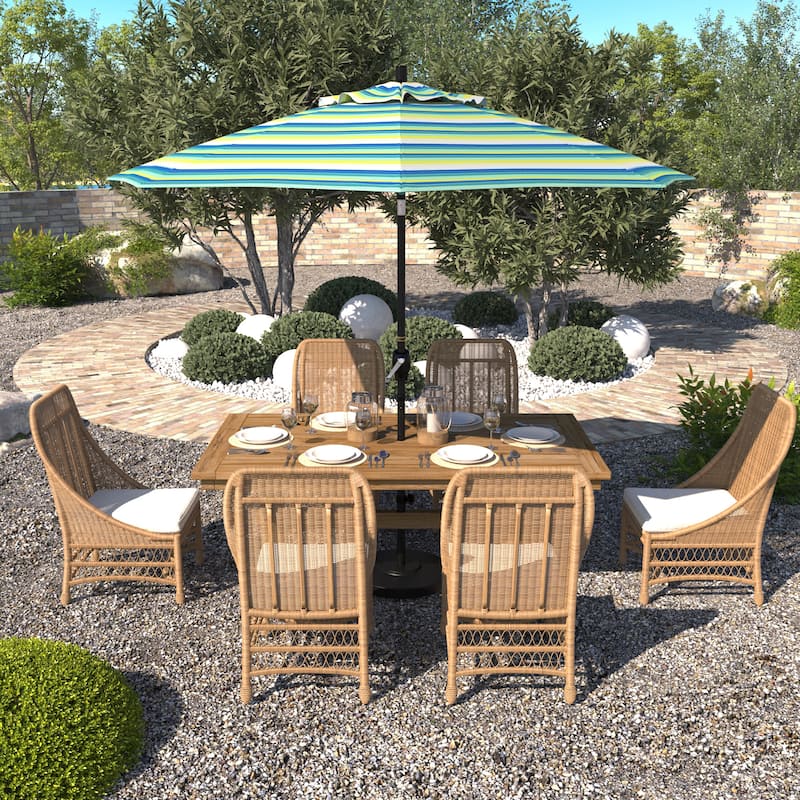 California Umbrella 9-foot Round Crank Lift, Push ButtonTilt, Black Frame Finish, Aluminum Patio Umbrella with Sunbrella Fabric