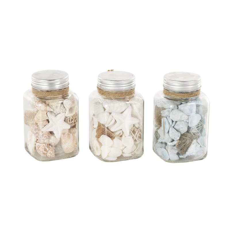 Glass Orbs & Vase Filler with Seashells and Jute Rope Accents - Set of 3 Clear - Roche River Decor - 3"W x 3"L x 6"H