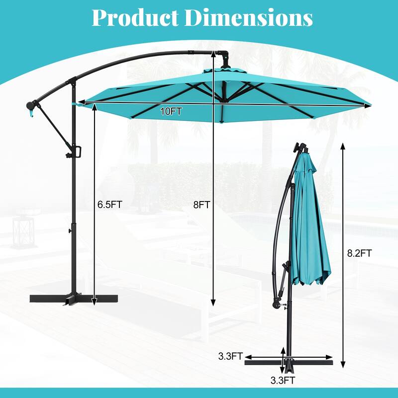Gymax 10 FT Patio Offset Umbrella w/ X-shaped Base Infinite Tile &