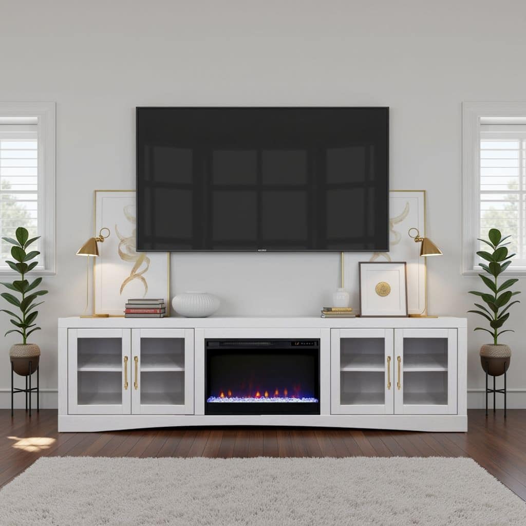 Bridgevine Home Heritage 94 inch Fireplace TV Stand, for TVs up to 100 inches