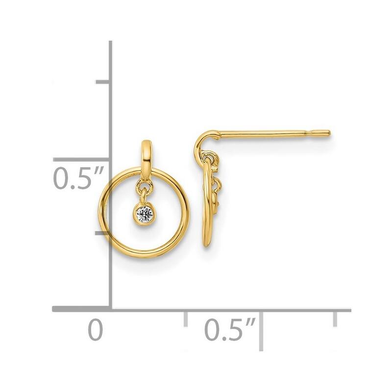 Curata 14k Gold Madi K CZ Cubic Zirconia Dangle Post Earrings - 9.78x7.86mm Wide