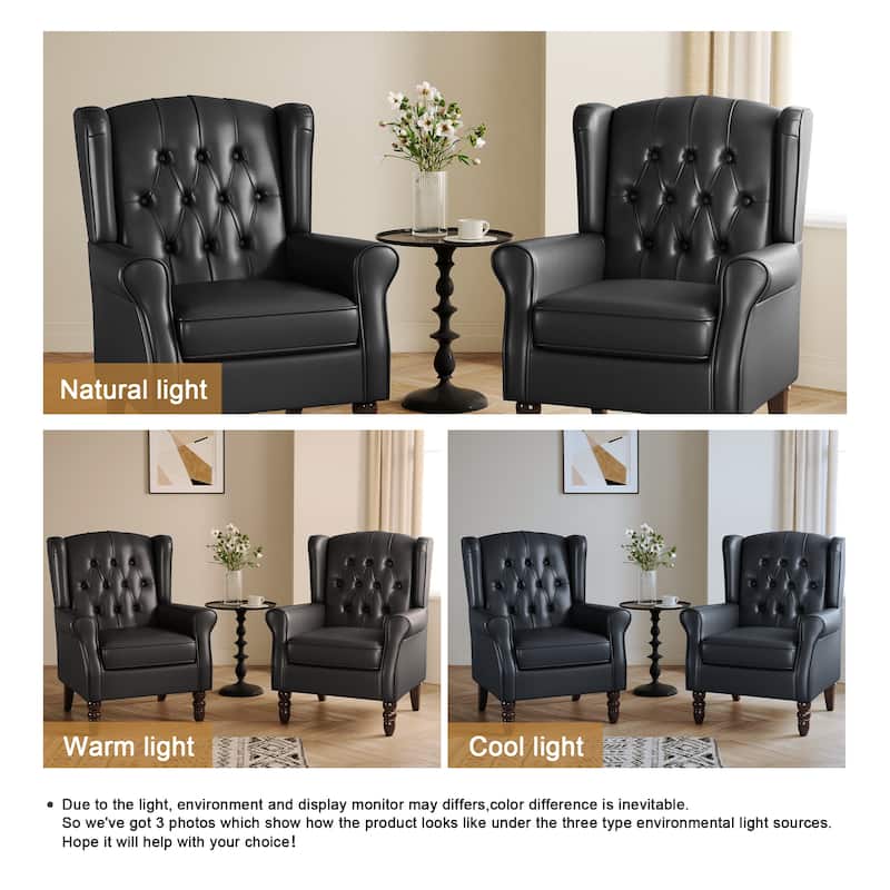 Button-Tufted Accent Chair Wingback Armchair - 38"H