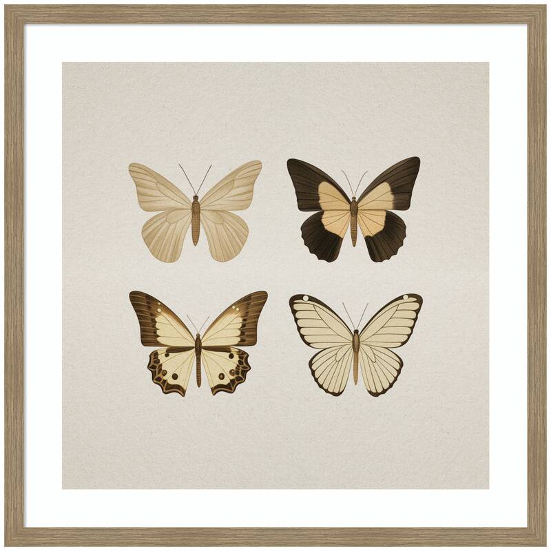 Kate and Laurel Framed Art Vintage Style Butterflies in Neutral Tones by The Creative Bunch Studio - 34x34 - Brown