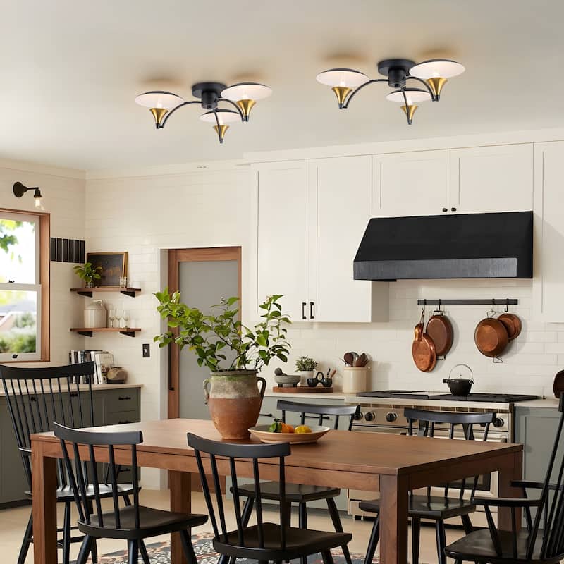 Starsky 3-Light Mid-Century Modern Semi Flush Mount - Black&Gold