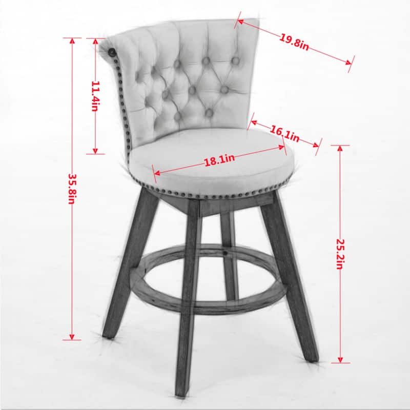 360° Swivel Bar Stools Set of 2 Velvet Upholstered Counter Stools for Kitchen with Tufted Button Back and Nailhead Trim