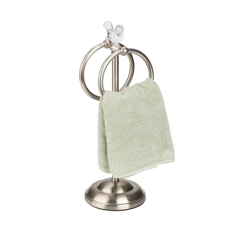 Brushed Satin Nickle Stainless Steel Dove Double Ring Fingertip Towel Holder With Heavy Base