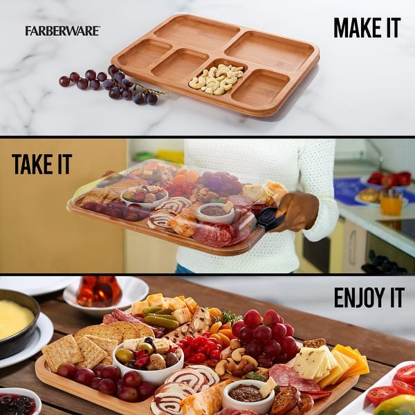 Farberware Build-a-Board Cutting Board with Compartments and Clear Locking Lid for Charcuterie, Snacks