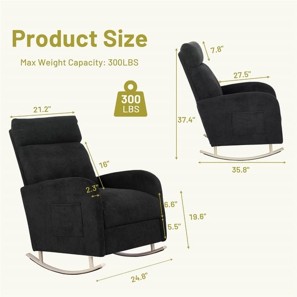 dimension image slide 1 of 3, Set of 2 Rocking Chairs, Upholstered Nursery Glider Rocker, Recliner Armchair with Side Pocket for Living Room Bedroom