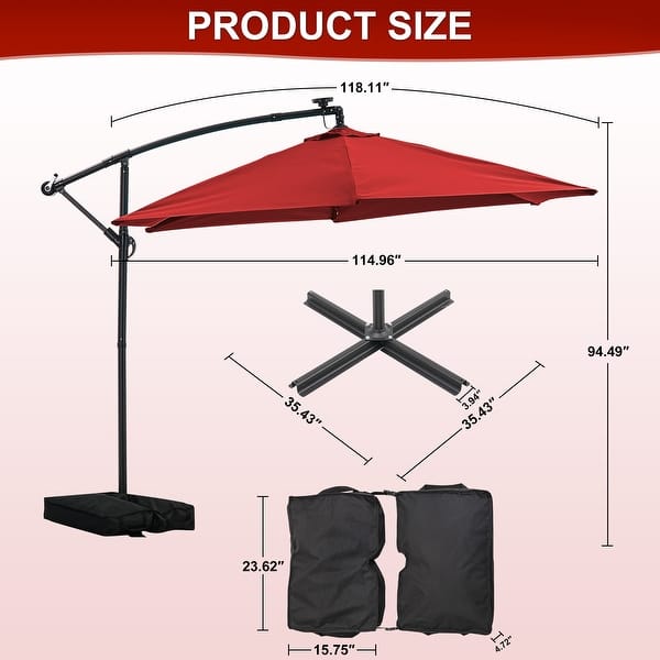 dimension image slide 6 of 9, Ainfox 10 ft. Patio Offset Solar LED Umbrellas Cantilever Outside Umbrellas with Base