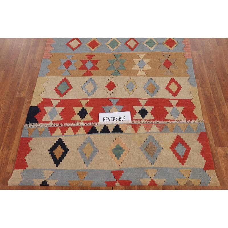 Striped Geometric Kilim Persian Vintage Area Rug Flatweave Wool Carpet - 4'8"x 7'10"