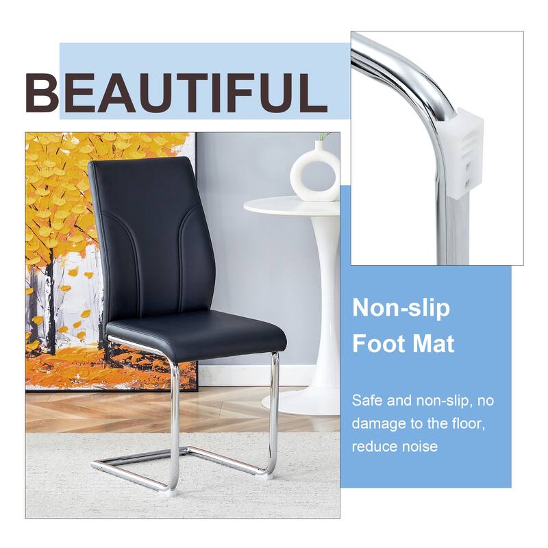 Faux Leather High Back Dining Chair Set of 2, Modern Upholstered Side Chair with Metal Legs for Living Room Home Office