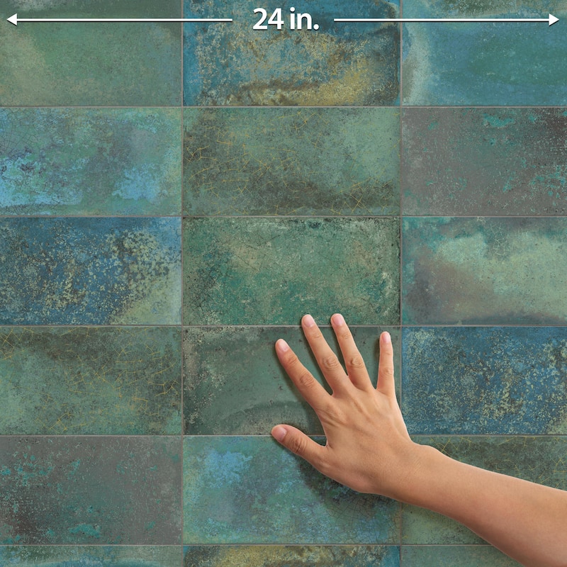 Merola Tile Atelier Volcan Green 4-1/2" x 9-1/8" Porcelain Floor and Wall Tile