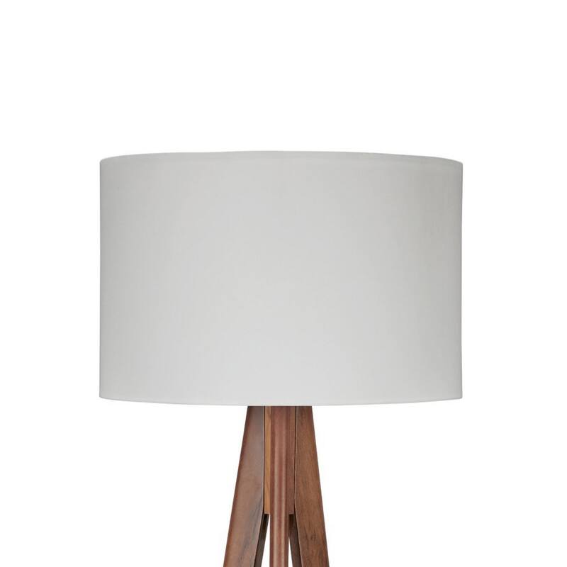 Megan 71 Inch Floor Lamp, White Drum Shade and Brown Wood Tripod Base