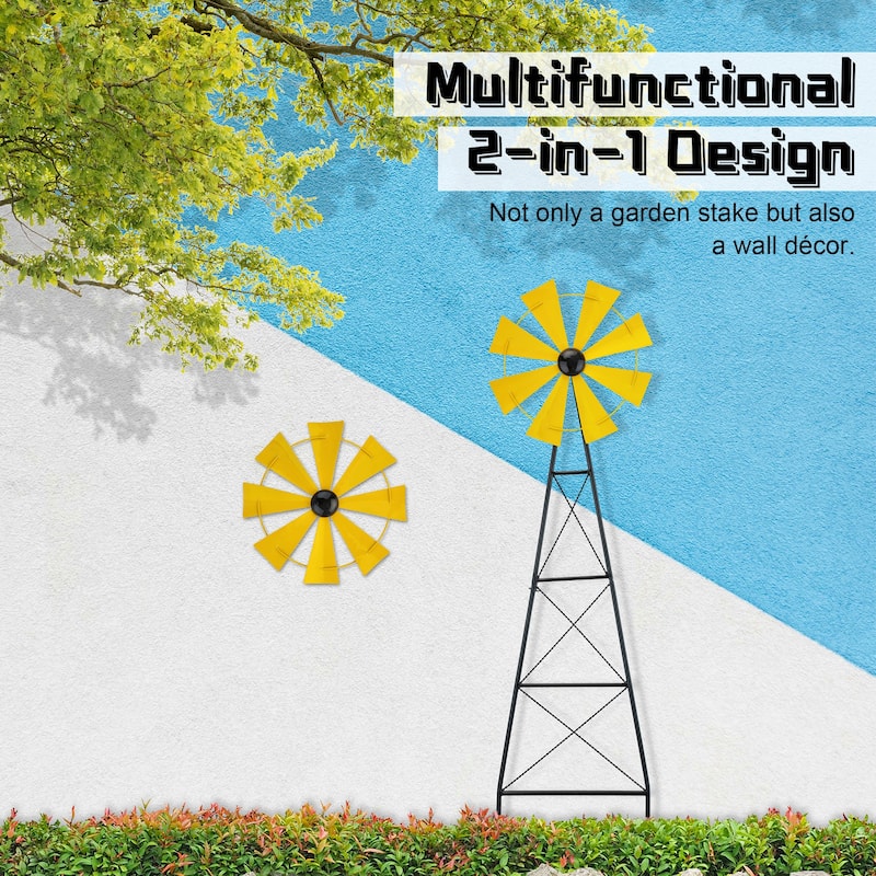 Glitzhome 44"H Glossy Painted Metal Yellow//Blue/Orange/Red Flower Wind Spinner Yard Stake