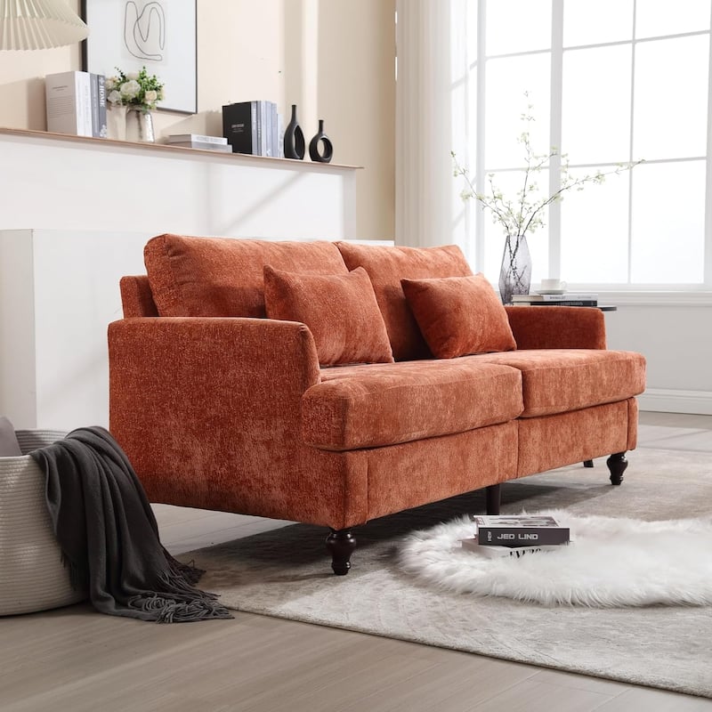 Roomfitters Chenille Loveseat Sofa, Mid-Century 2-Seat Upholstered Couch with Wooden Legs for Living Room