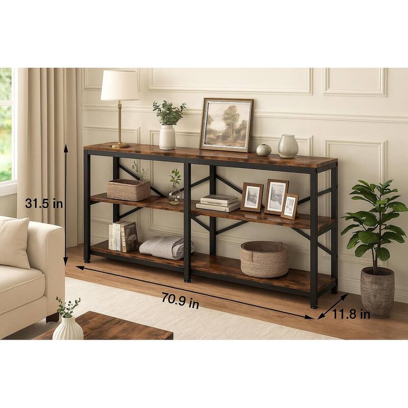 70.9" Extra Long Console Table with Storage Shelves, 3-Tier Sofa Table Behind Couch,Entryway Table with X-Frame Metal Design