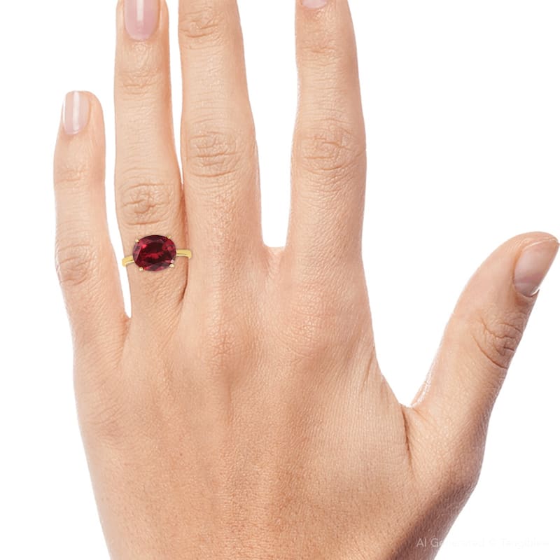 Ruby Sidways Solitaire Ring Yellow Gold Lab Grown