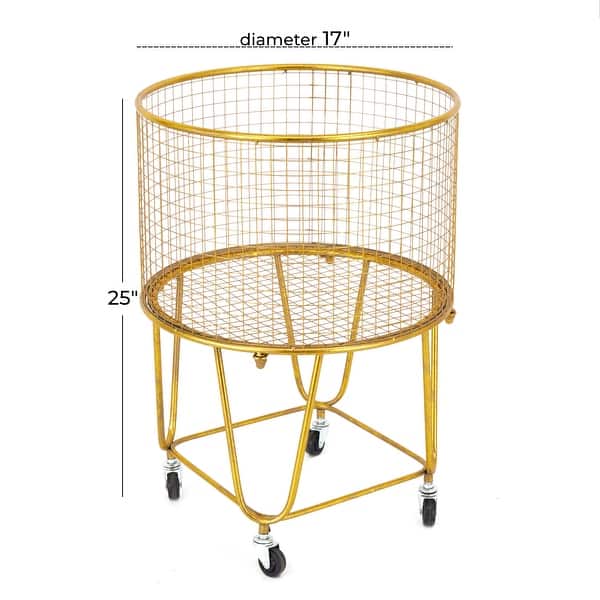 dimension image slide 2 of 3, CosmoLiving by Cosmopolitan Industrial Iron Rolling Storage Basket Cart - 17 x 17 x 25