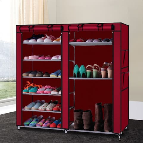 9 Lattices Double Rows Combination Style Shoe Cabinet Wine Red