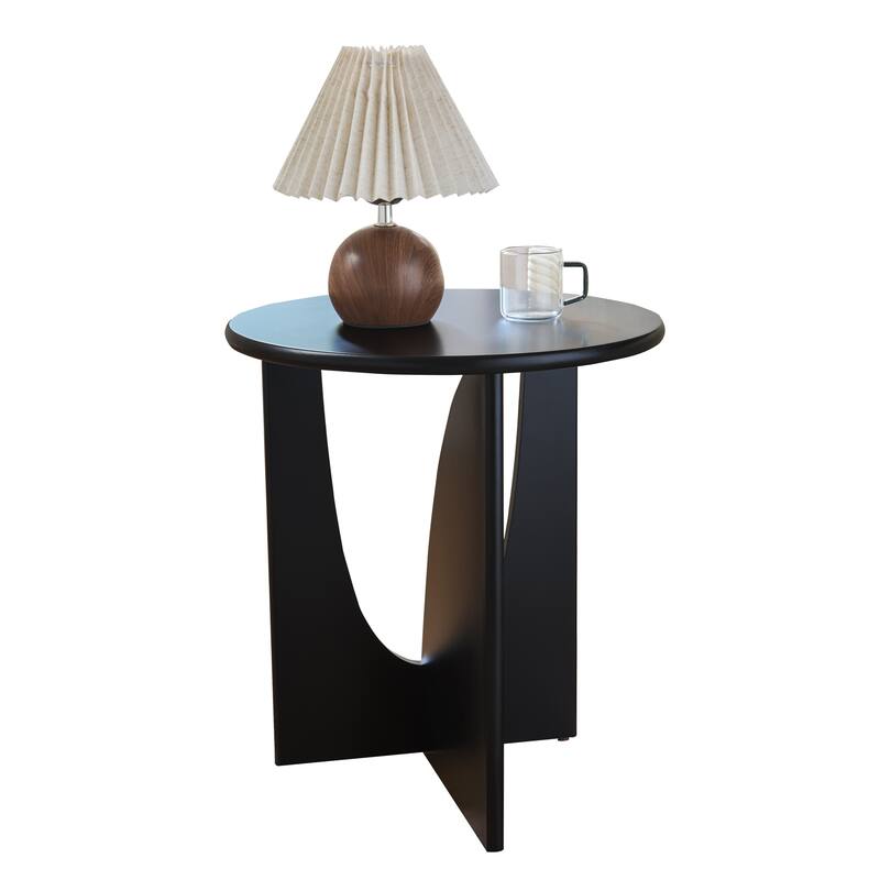 Theo Round Wood Side Table with Sculptural U-Shaped Base