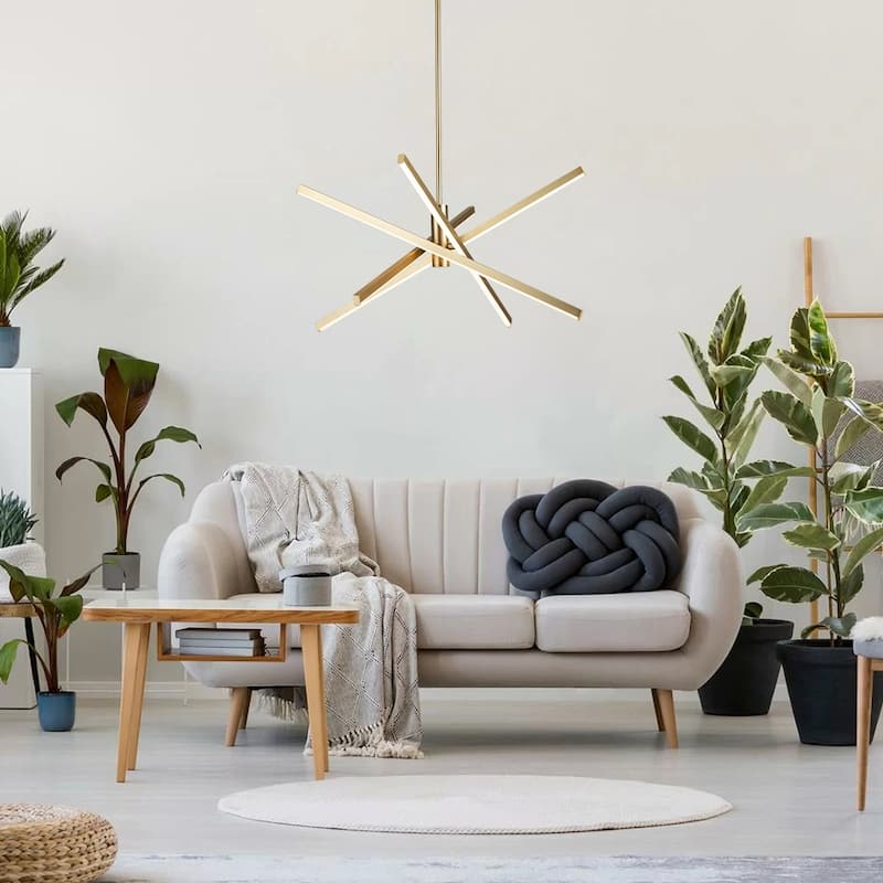 4-Light Modern Linear Pendant Island Lighting Sputnik Dimmable Integrated LED Chandelier for Dining Room