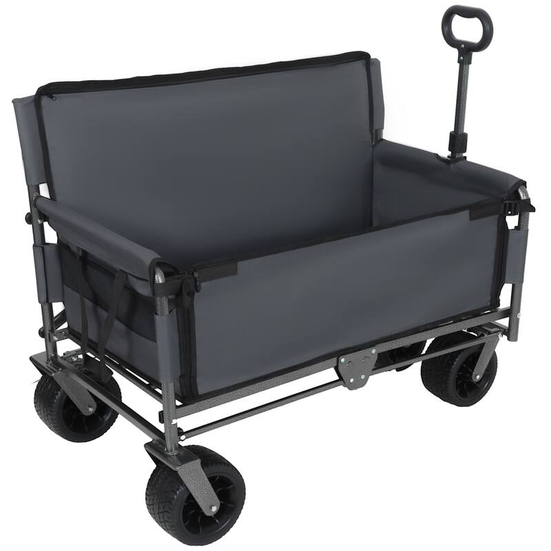 3-in-1 Heavy-Duty Folding Wagon Cart with Bench & All-Terrain Wheels