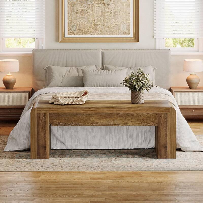 47.24 Inches MDF End of Bed Bench for Bedroom, Farmhouse Hallway Bench for Entryway