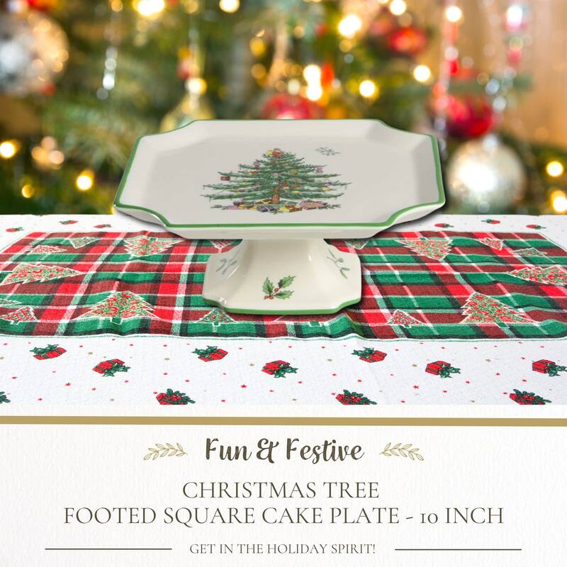 Spode Christmas Tree Footed Square Cake Plate