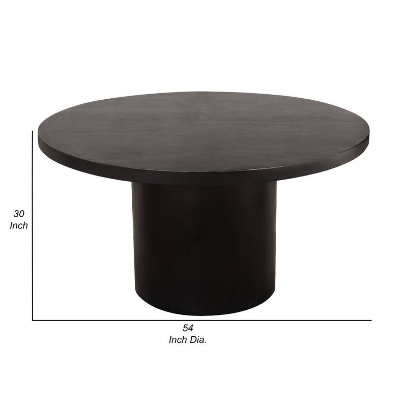 Reny Dining Table, 54 Inch, Round Black Acacia Wood Top, Iron Pedestal