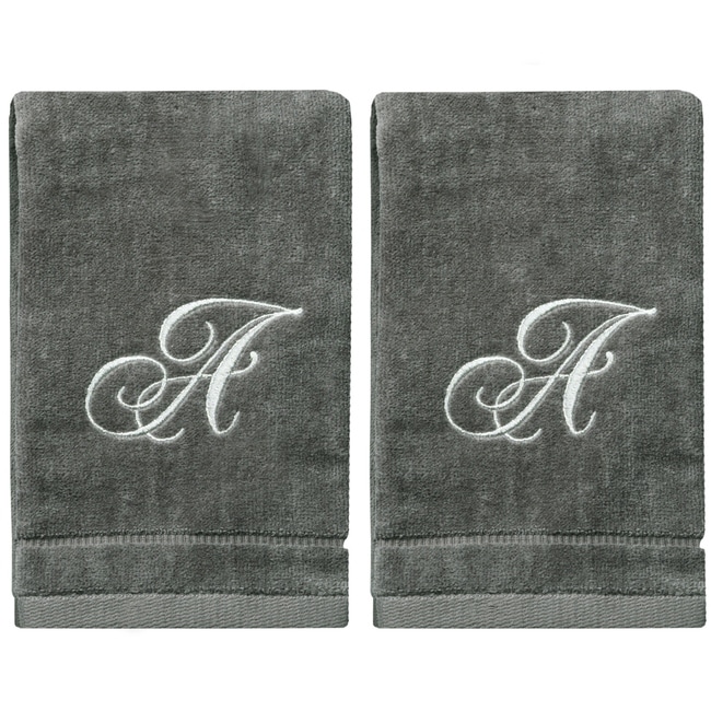 Soft Velour Silver Monogrammed Towels Fingertip - Set of 2