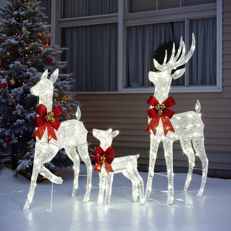 3-Piece Lighted Christmas Reindeer Family Set Outdoor Decorations Weather Proof Sparkling Deer Family