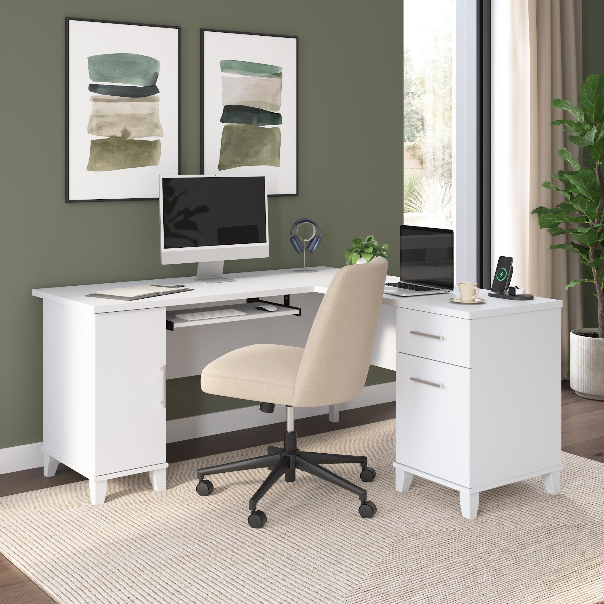 Bush Home Somerset 60W L Shaped Desk with Drawers and Storage
