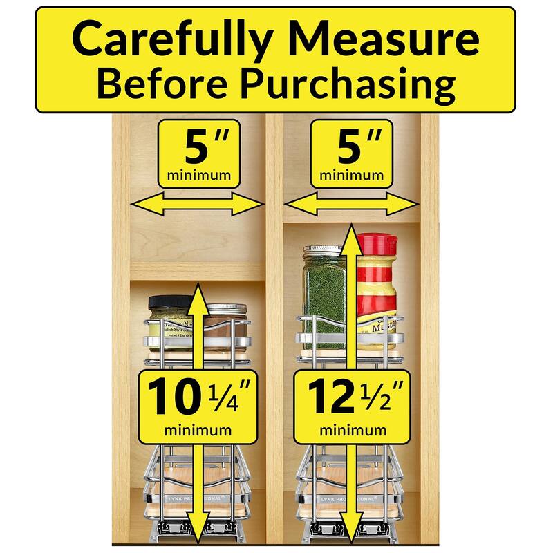 ® Élite™ Pull Out Spice Rack Organizer 4-1/4 inch Wide Slide Out Rack Wood and Chrome Sliding Spice Organizer Shelf