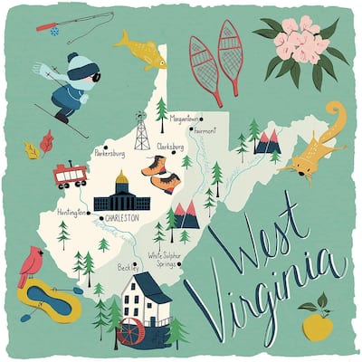 West Virginia Home 4-Pack Absorbent Stone Coasters with Protective Cork Backing 4" Square Made in The USA Easily Wipes Clean