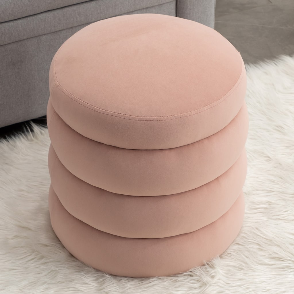 006-Soft Velvet Round Ottoman Footrest Stool