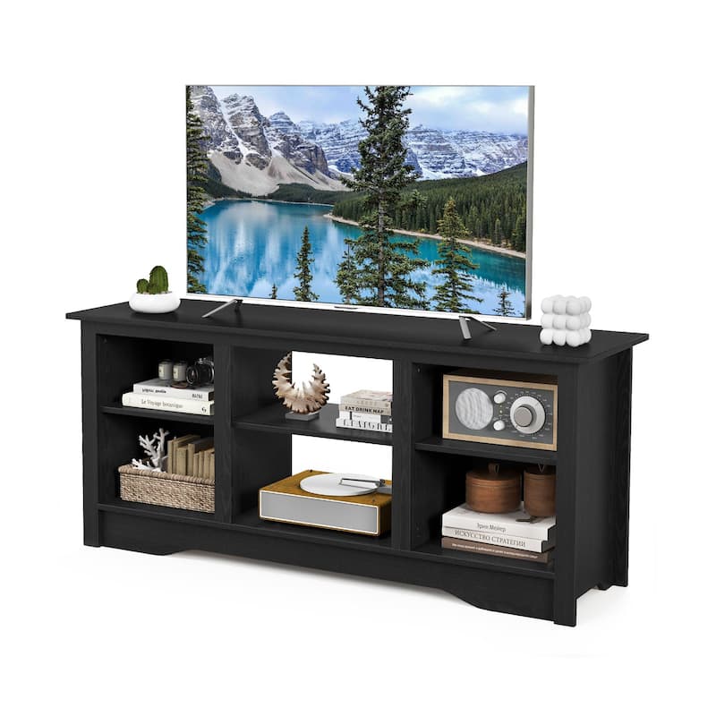 Engineered Wood 65 inches TV Stand with 6 Storage Cubby Shelves and Fireplace Space - 58" x 16" x 24.5"