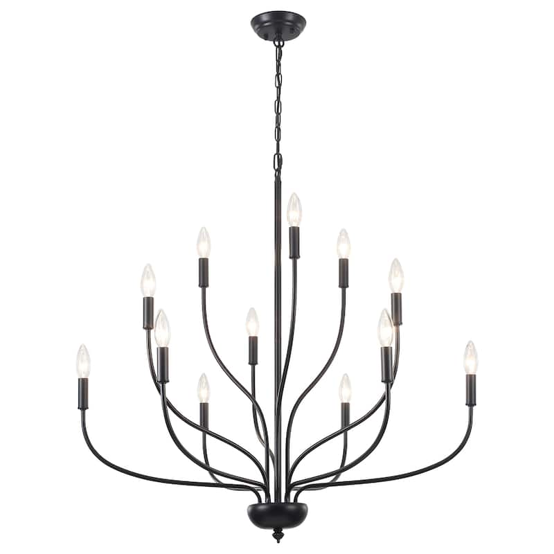 12 - Light Candle Style Chandelier ,Classic Farmhouse Chandelier with Lotus Shaped for Kitchen Island Living Dining Room
