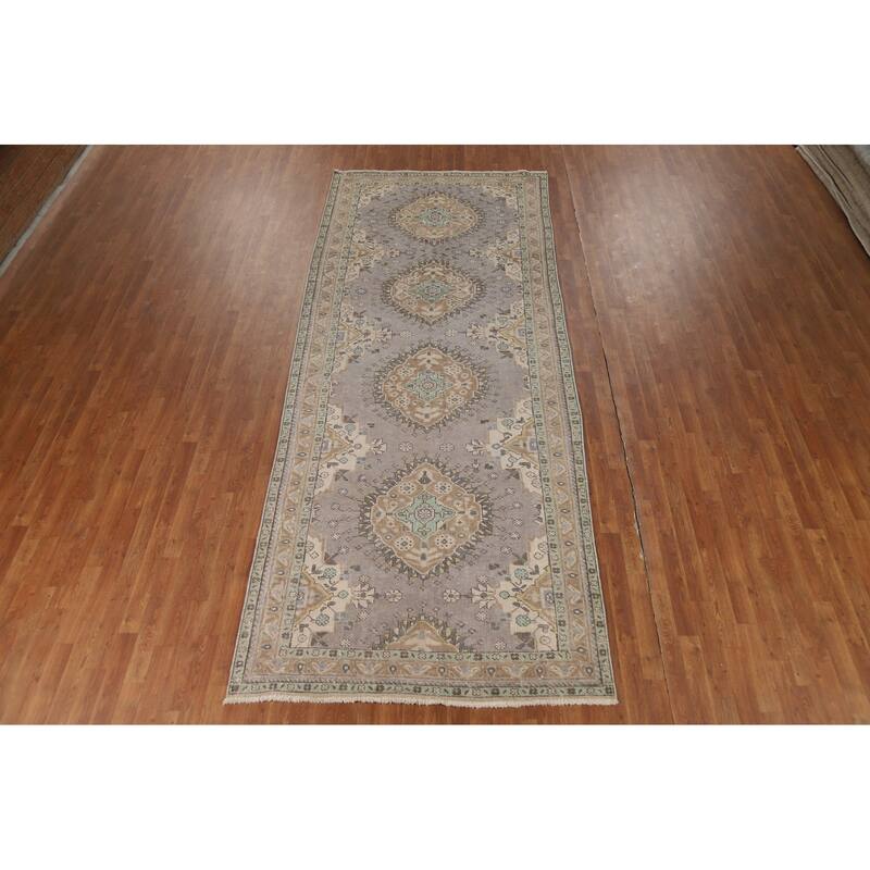 Gray Geometric Tabriz Persian Rug Handmade Wool Carpet - 5'1"x 12'6"