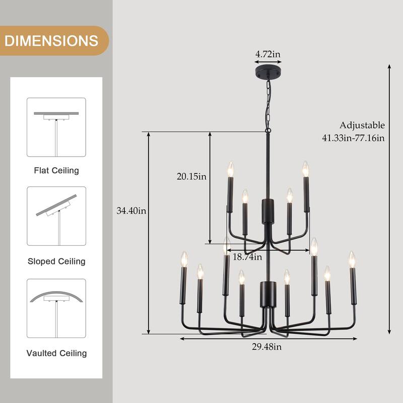 2-Tier Candle Style Chandelier Farmhouse Light Fixture for Living Room Kitchen Island Bedroom Entryway - N/A
