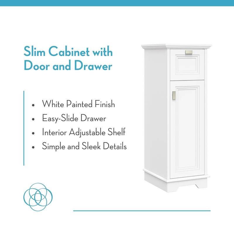 Slim Cabinet with Layered Door and Drawer - White